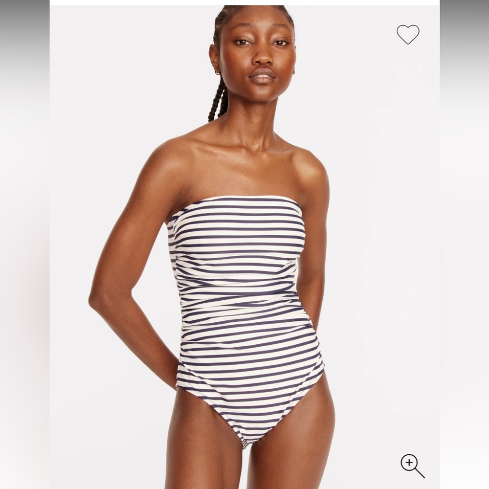 J Crew Ruched Bandeau One-Piece Stripe White & Black Strap/Strapless Sz 20 NWT